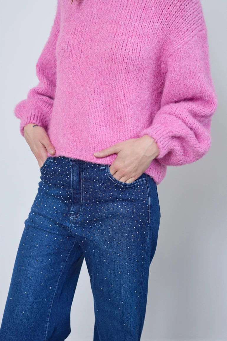 Jeans Bulgari Strass coupe wide avec dégradé de strass femme - photo 6 - Love at Me