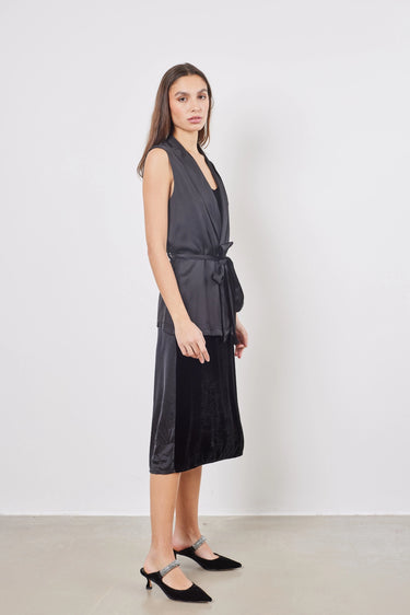 Blazer Satin sans manches Ceinturé