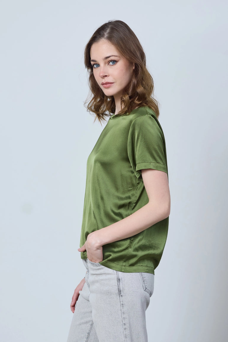 T-shirt en satin col rond manches courtes femme - photo 5 - Love at Me