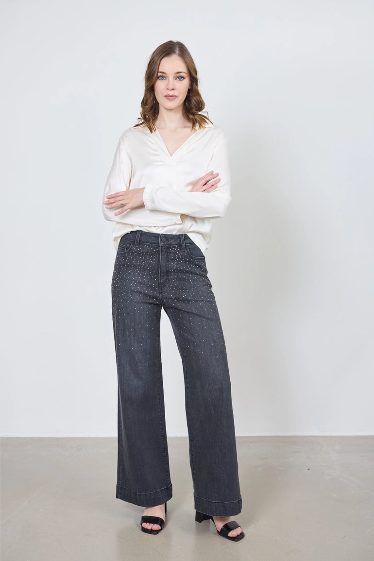 Jeans Bulgari Strass coupe wide avec dégradé de strass femme - photo 2 - Love at Me