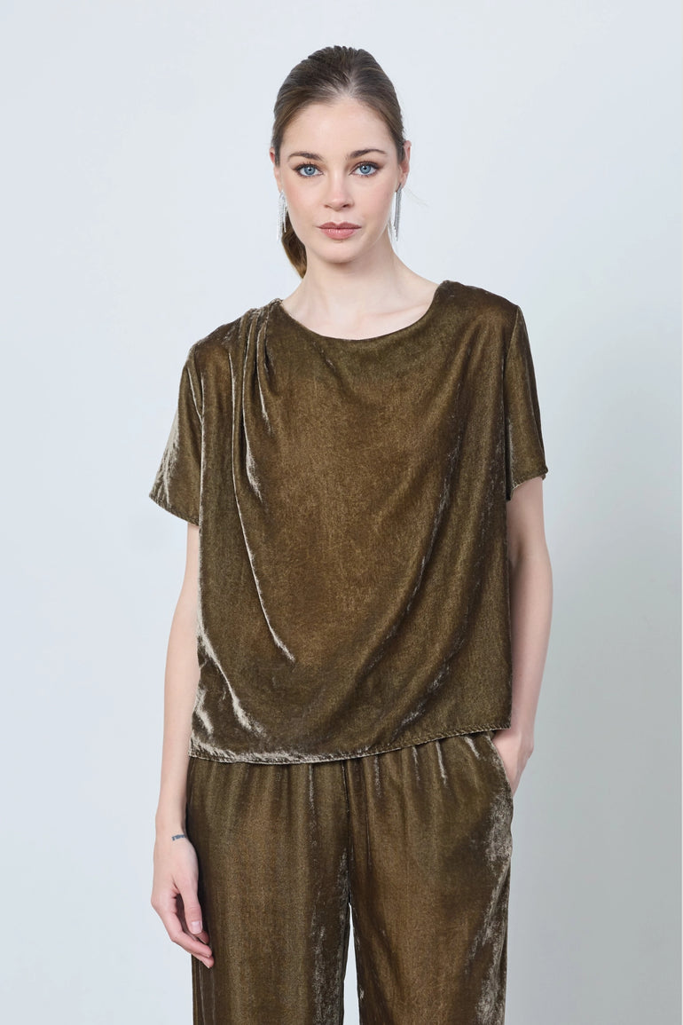 T-shirt en velours col rond manches courtes femme - photo 2 - Love at Me