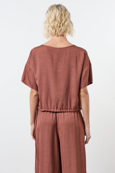 Blouse manches courtes élastiquée à la taille