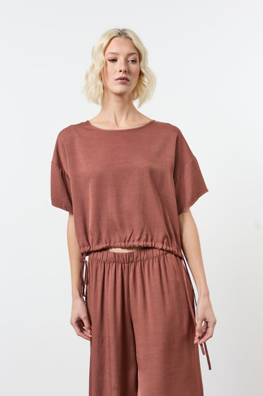 Blouse manches courtes élastiquée à la taille
