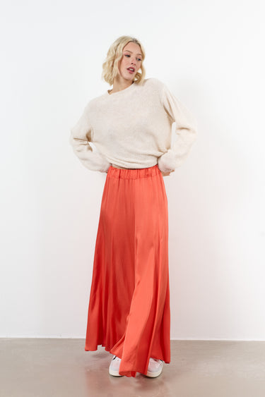 Lange elastische satijnen rok 