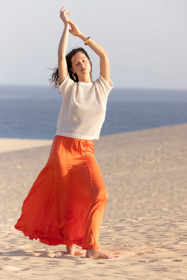 Lange elastische satijnen rok 