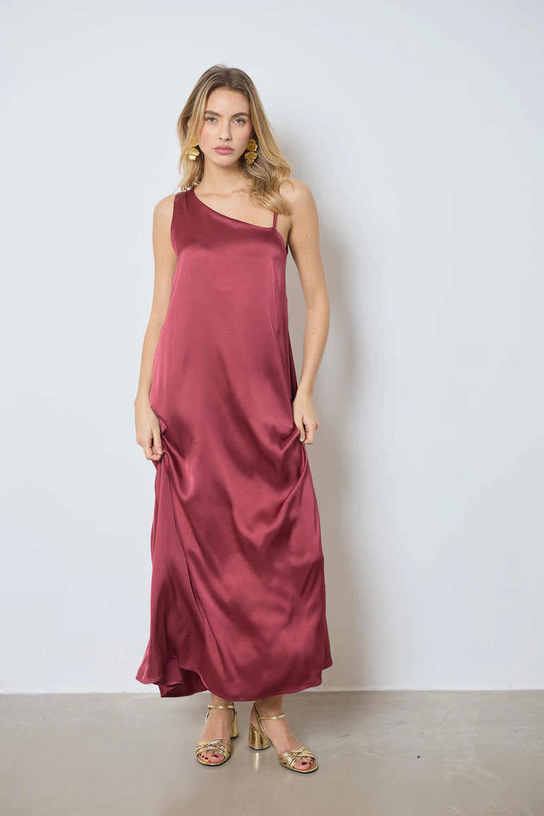 Robe longue en satin asymétrique bretelles fines femme - photo 2 - Love at Me