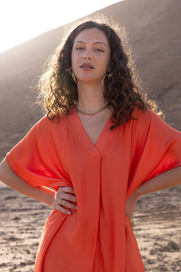 Effen satijnen kaftanjurk 